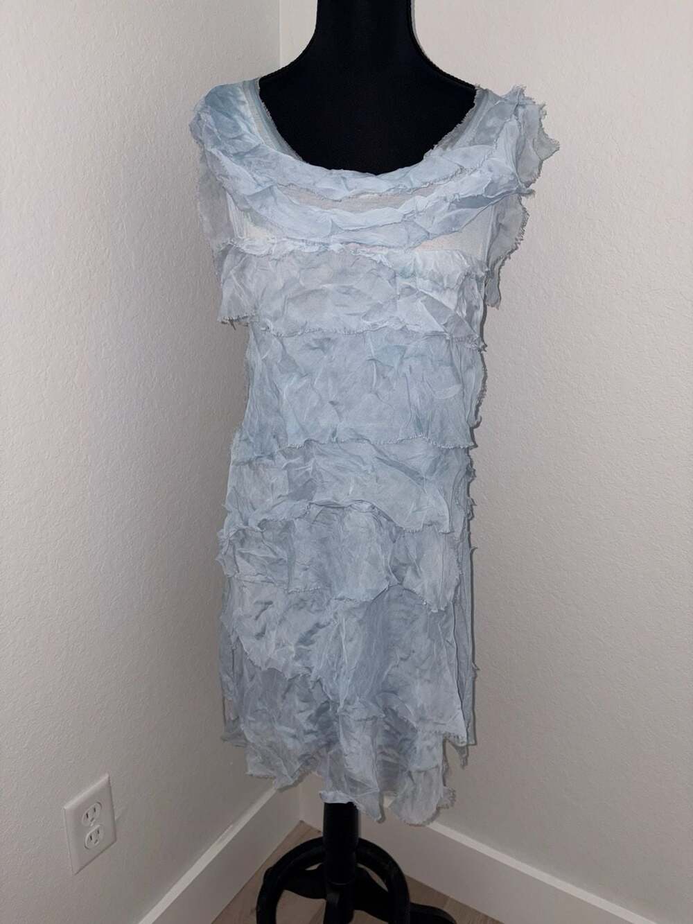 Light Blue Italian Silk Layered Ruffle Dress